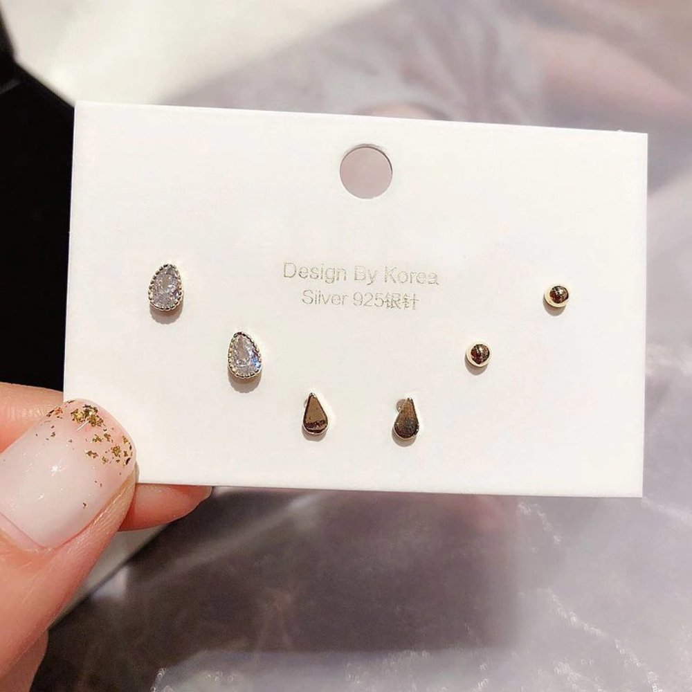 [3 Pairs] 925 Sterling Silver Diamond Earrings J - Picture 3 of 6